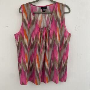 Apostrophe Top XL Women Print Sleeveless Colorful Boho Smocked Blouse She’ll